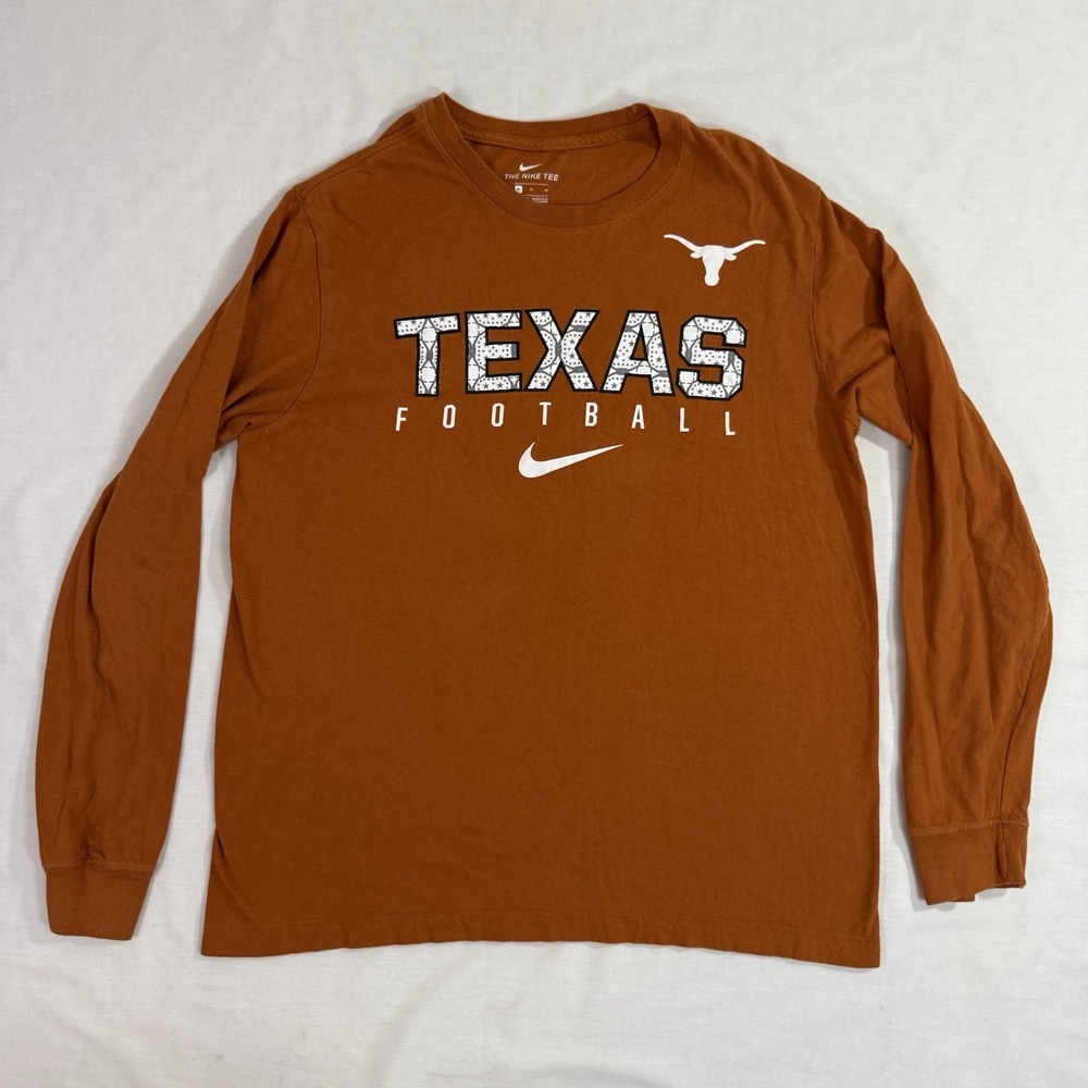 NIKE TEE TEXAS LONGHORNS LONG SLEEVE SHIRT MENS SZ M BURNT ORANGE LOGO Football